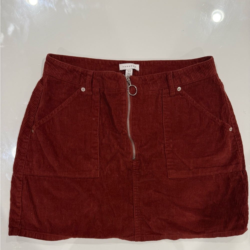 Topshop Corduroy Mini Skirt in Deep Red